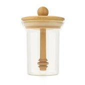 Bambu Kaşıklı Bal Kavanozu - Şeffaf - 14,5 cm - 2