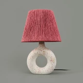 Design Printemps Handmade Seramik Abajur - Pembe / Beyaz - 42x25x25 cm - 2