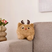 Soft Sevimli Geyik Figürlü Yastık - Kahverengi - 28x26 cm - 1