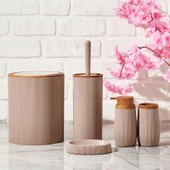 Bath Ahşap Desenli 5’li Banyo Seti - Bej - 1