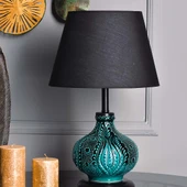 Light Patara Çini Detaylı Seramik Abajur - Siyah / Turkuaz - 1
