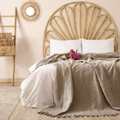 Yün Waffle Çift Kişilik Yatak Örtüsü - Bej - 200x220 cm - 1