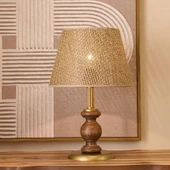Lighting Fiona Ahşap Abajur - Ceviz Ayak / Kahverengi Başlık - 40 cm - 1