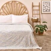 Soft Çiçek Desenli Çift Kişilik Yatak Örtüsü - Mavi - 225x250 cm - 1