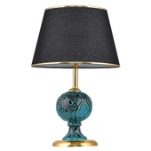 Light Sardes Çini Detaylı Seramik Abajur - Siyah Şapka / Gold Ayak - 2