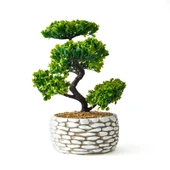 Dekoratif Saksılı Bonsai Meri Yapay Çiçek - Beyaz / Yeşil - 20x20x36 cm - 3