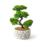 Dekoratif Saksılı Bonsai Meri Yapay Çiçek - Beyaz / Yeşil - 20x20x36 cm - 2