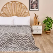 Yün Rozet Tek Kişilik Battaniye - Gri - 150x200 cm - 1