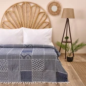 Soft Patchwork Tek Kişilik Yatak Örtüsü - Lacivert - 150x200 cm - 1