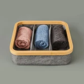 3 Bölmeli Katlanabilir Sepet - Gri - 30x30 cm - 1