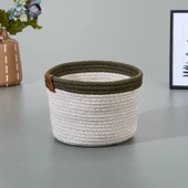 Living Blad Örgü İpli Sepet - Bej / Yeşil - 18x12 cm - 2
