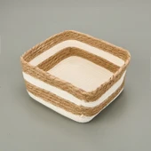 Living Boho Style Kağıt İp Sepet - Bej / Beyaz - 22x22x12 cm - 3