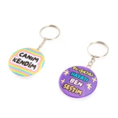 Tasarım Işıltılı Hayat 2'li Metal Anahtarlık Seti - Renkli - 10 cm - 3