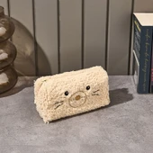 Teddy Desenli Peluş Kalemlik - Bej - 22x12 cm - 1
