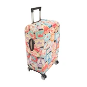 Mektup Pulu Baskılı Orta Boy Valiz Kılıfı - Renkli - 64x45x26 cm - 3