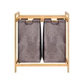 2 Bölmeli Bambu Kirli Çamaşır Sepeti - Gri / Bej - 74 cm - 3