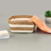 Living Boho Style Kağıt İp Sepet - Bej / Beyaz - 22x22x12 cm - 1
