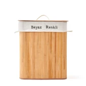 Bambu Natürel Çift Hazneli Çamaşır Sepeti - Bej - 2
