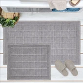 Soft Kare Desen 2'li Banyo Paspası - Gri - 60x100 cm + 50x60 cm - 1