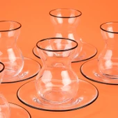 Pure Siyah Rimli 12 Parça Çay Bardak Takımı - Şeffaf / Siyah - 3