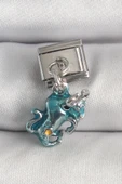 316L Çelik Gümüş Renk Sallantı Mavi Boğa Model Nomination Charm - 1