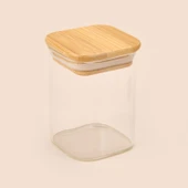 Kare Mantar Kapak Cam Kavanoz - Şeffaf / Açık Kahverengi - 150 ml - 1