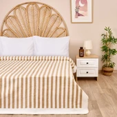 Soft Line Pamuklu Çift Kişilik Battaniye - Bej / Beyaz- 200x220 cm - 1