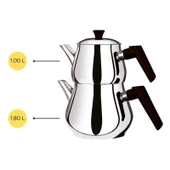 Çaykara Soft Midi Çelik Çaydanlık Takımı - Gri / Kırmızı - 1,8 lt + 1 lt - 3