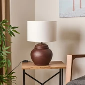 Lighting Çiçekli Kapaklı Abajur - Kahverengi / Krem - 50 cm - 1
