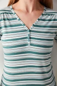 Penti Yeşil Çizgili Tişört Pijama Üstü - 4