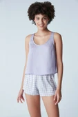 Penti Lila Gingham Satin Crop Atlet - 1