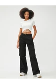 Koton Crop Tshirt Kısa Kollu Bisiklet Yaka Metal Aksesuarlı - 2