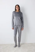 Penti Greek Fuzzy Solid Koyu Gri Sweatshirt Pijama Üstü - 1