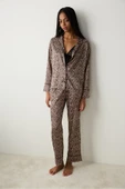 Penti Leopard Saten Açık Bej Gömlek Pantolon Pijama Takımı - 2