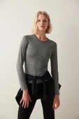 Penti Dark Grey Melange Fitted Long Sleeve Üst - 2