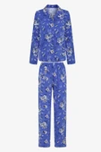Penti Çiçek Baskılı Saks Mavisi Gömlek Pantolon Pijama Takımı - 1