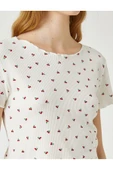 Koton Crop Tişört Kısa Kollu Yuvarlak Yaka Minimal Baskılı - 5