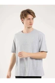 Dufy Gri Melanj Erkek Oversize Düz Bisiklet Yaka Tshirt - 70918 - 4