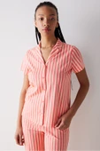 Penti Base Rosy Stripes Gül Rengi Gömlek Pantolon Pijama Takımı - 1