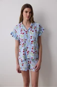 Penti Strawberries Gömlek Şort Açık Mavi Pijama Takımı - 1