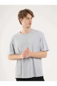 Dufy Gri Melanj Erkek Oversize Düz Bisiklet Yaka Tshirt - 70918 - 3