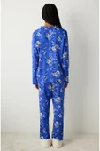 Penti Çiçek Baskılı Saks Mavisi Gömlek Pantolon Pijama Takımı - 4