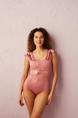 Penti Koyu Pembe Flore Fırfır Detaylı Mayo - 3
