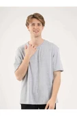 Dufy Gri Melanj Erkek Oversize Düz Bisiklet Yaka Tshirt - 70918 - 2