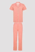 Penti Base Rosy Stripes Gül Rengi Gömlek Pantolon Pijama Takımı - 5