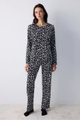 Penti Pamuklu Dark Leopard Siyah Pantolon Pijama Takımı - 1