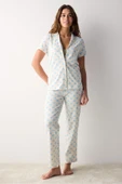 Penti Pamuklu Blue Hearts Düğmeli Gömlek Pantolon Pijama Takımı - 2