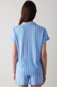 Penti Blue Stripes Düğmeli Gömlek Şort Pijama Takımı - 4