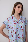 Penti Strawberries Gömlek Şort Açık Mavi Pijama Takımı - 3