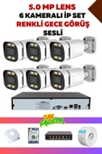 6 Kameralı Set - 5MP Sony Lensli 4.0 MP İp Gece Görüşlü Güvenlik Kamerası Sistemi - 1U3R767F28 - 1